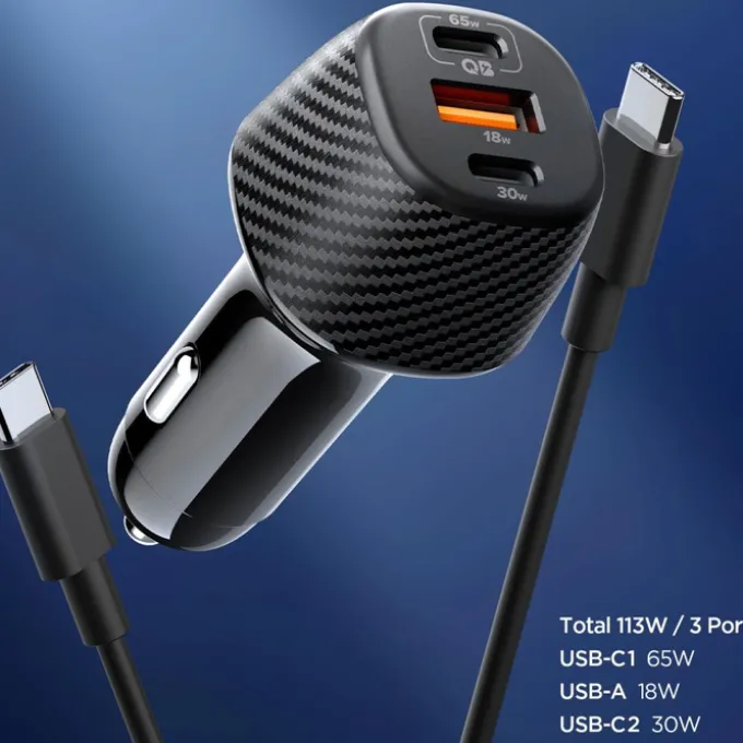ŁADOWARKA SAMOCHODOWA SPIGEN ESSENTIAL EV1133 3-PORTOWA 113W CZARNA