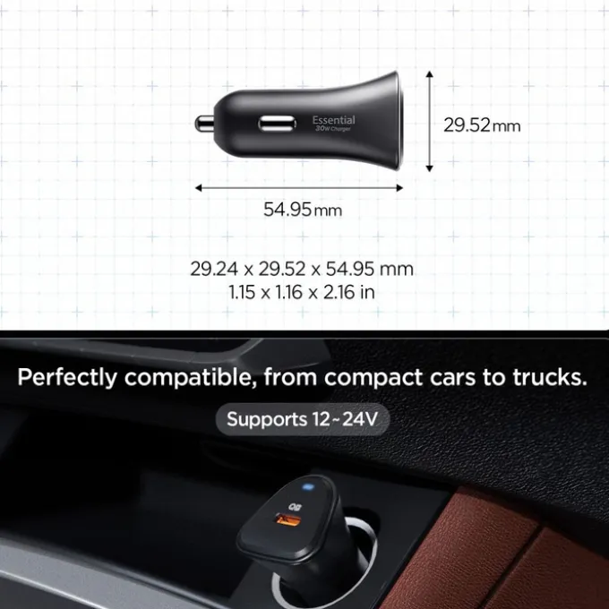ŁADOWARKA SAMOCHODOWA SPIGEN ESSENTIAL EV301 1-PORT CAR CHARGER 30W BLACK