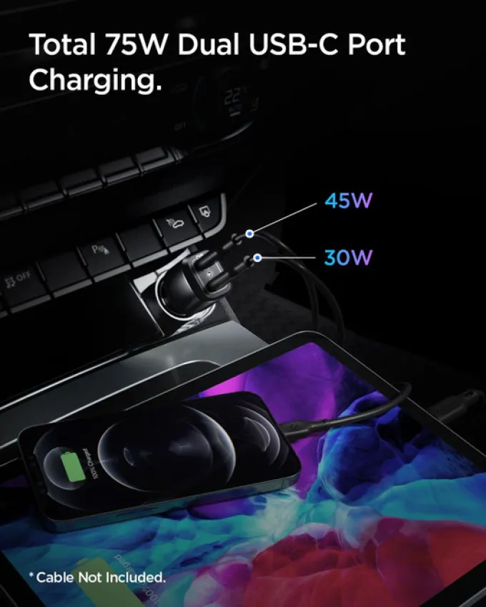 Ładowarka Samochodowa SPIGEN Pc2200 Arcstation 2-port Car Charger Pd75w Black