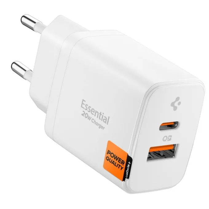 ŁADOWARKA SIECIOWA SPIGEN ESSENTIAL EE202EU 2-PORTOWA 20W BIAŁA