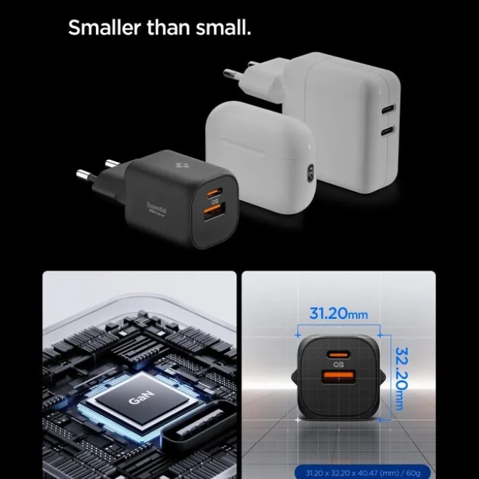 ŁADOWARKA SIECIOWA SPIGEN ESSENTIAL EE352EU 2-PORTOWA 35W CZARNA