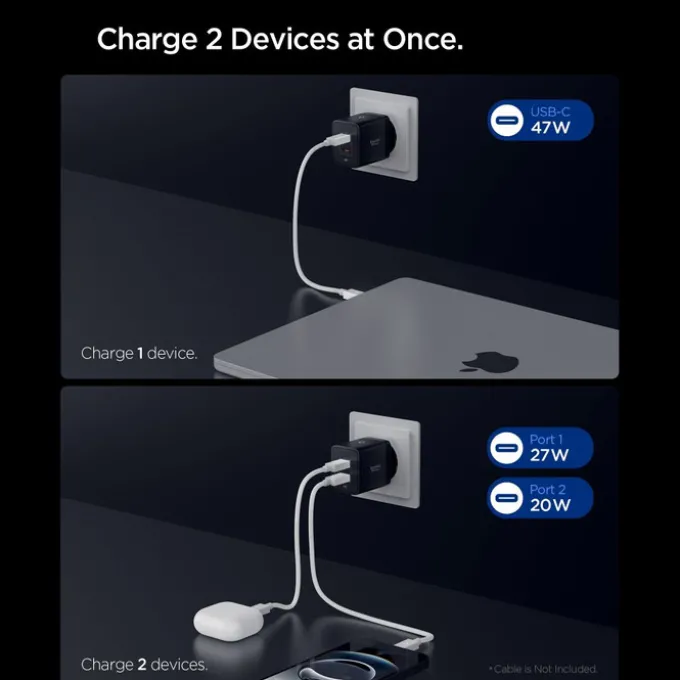 ŁADOWARKA SIECIOWA SPIGEN ESSENTIAL EE472EU 2-PORTOWA 47W CZARNA