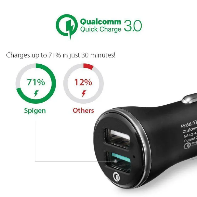 Ładowarka SPIGEN F27qc Qc3.0 2-port Car Charger Black Czarna