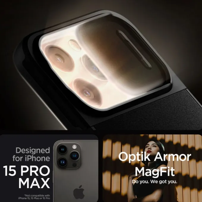 Etui iPhone 15 Pro Max Spigen Optik Armor Mag Magsafe Black Case