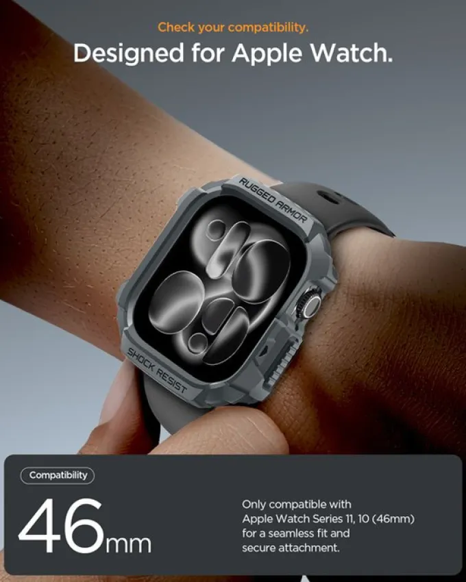 ETUI SPIGEN APPLE WATCH 11 46MM RUGGED ARMOR 2 DARK GRAY