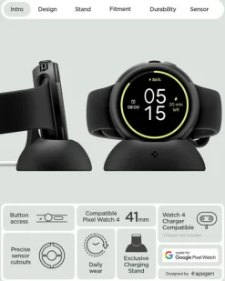 ETUI SPIGEN GOOGLE PIXEL WATCH 4 41MM LIQUID AIR + STAND MATTE BLACK
