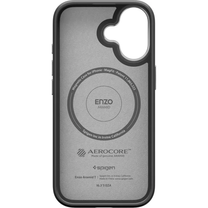 ETUI SPIGEN IPHONE 17 ENZO ARAMID ”T” MAG MAGSAFE BLACK/SILVER