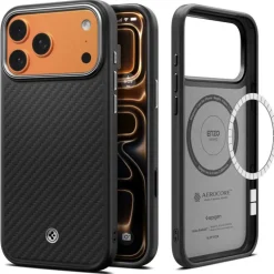 ETUI SPIGEN IPHONE 17 PRO ENZO ARAMID ”T” MAG MAGSAFE BLACK/SILVER