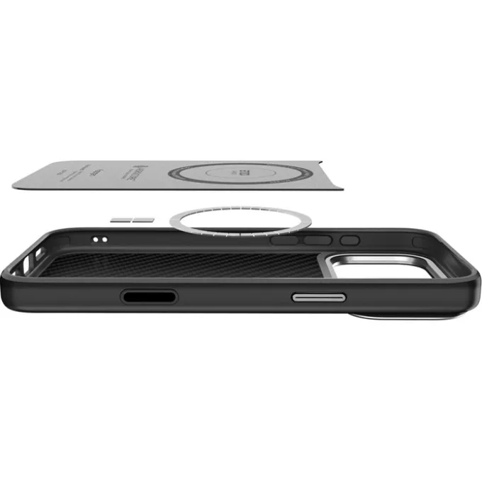ETUI SPIGEN IPHONE 17 PRO MAX ENZO ARAMID ”T” MAG MAGSAFE BLACK/SILVER