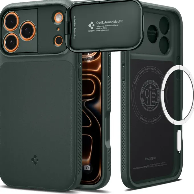 ETUI SPIGEN IPHONE 17 PRO MAX OPTIK ARMOR MAG MAGSAFE ABYSS GREEN