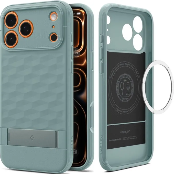 ETUI SPIGEN IPHONE 17 PRO PARALLAX ”S” MAG MAGSAFE SAGE GREEN