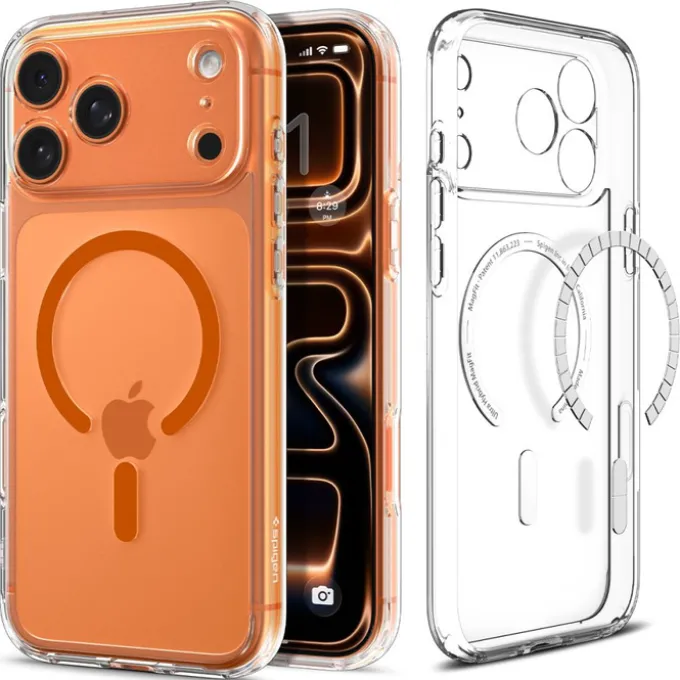 ETUI SPIGEN IPHONE 17 PRO ULTRA HYBRID MAG MAGSAFE CLEAR/ORANGE