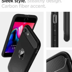 Etui SPIGEN iPhone SE 2022 2020 Rugged Armor Black Czarne Case