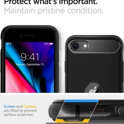 Etui SPIGEN iPhone SE 2022 2020 Rugged Armor Black Czarne Case