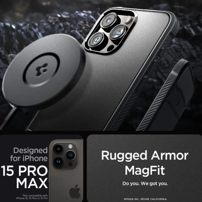 Etui Spigen Rugged Armor Mag Magsafe iPhone 15 Pro Max Matte Black Czarny Case