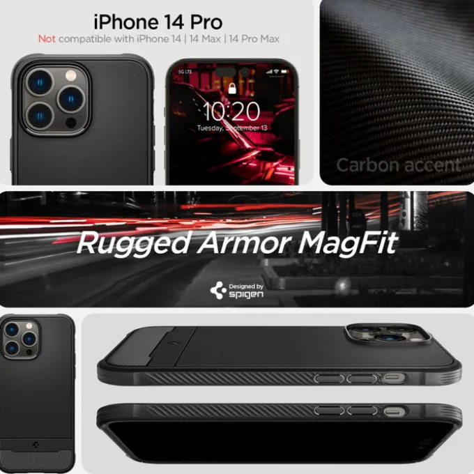 Etui Spigen Rugged Armor Mag Magsafe iPhone 14 Pro Matte Black Czarny Case