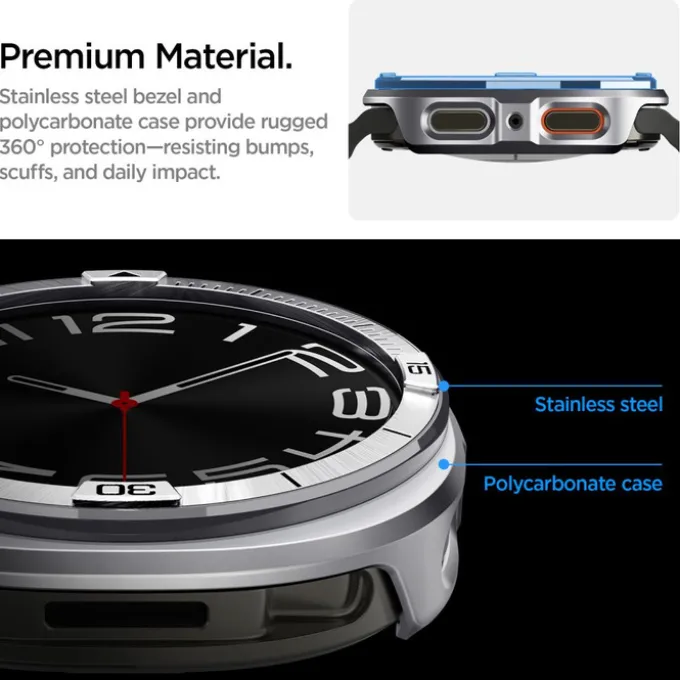 ETUI SPIGEN SAMSUNG GALAXY WATCH 8 (44 MM) BEZEL TUNE PRO PILOT RAMKA SILVER