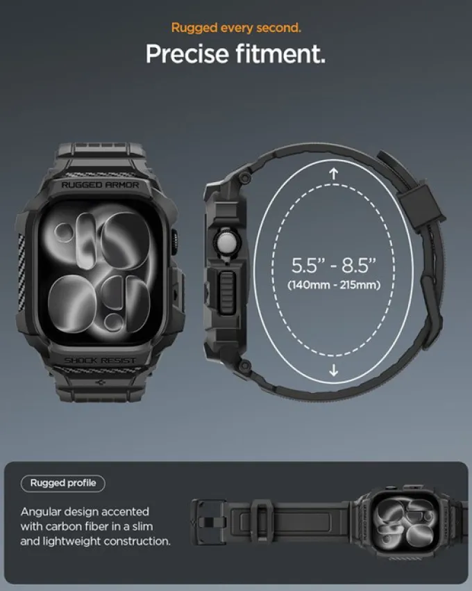 ETUI Z PASKIEM SPIGEN APPLE WATCH 11 46MM RUGGED ARMOR PRO 2 MATTE BLACK