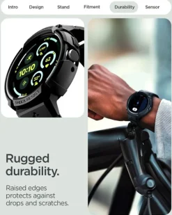 ETUI Z PASKIEM SPIGEN GOOGLE PIXEL WATCH 4 41MM RUGGED ARMOR PRO + STAND MATTE BLACK