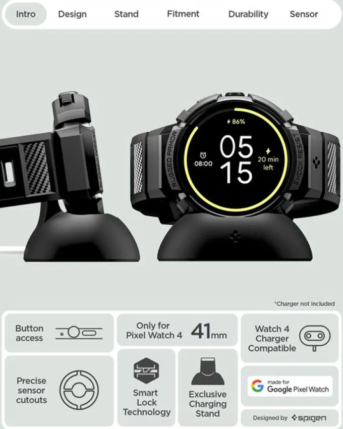 ETUI Z PASKIEM SPIGEN GOOGLE PIXEL WATCH 4 41MM RUGGED ARMOR PRO + STAND MATTE BLACK