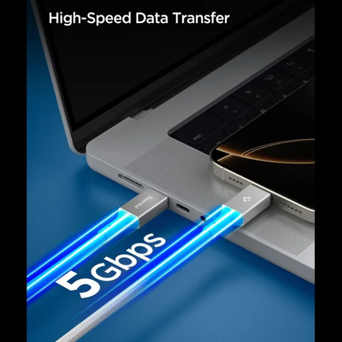 KABEL USB-C SPIGEN EB10015CC ESSENTIAL 100W 150CM BIAŁY