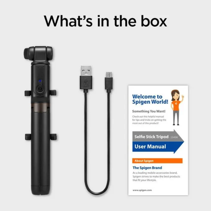 Kijek selfie Statyw SPIGEN S540w Wireless Selfie Stick Tripod Black