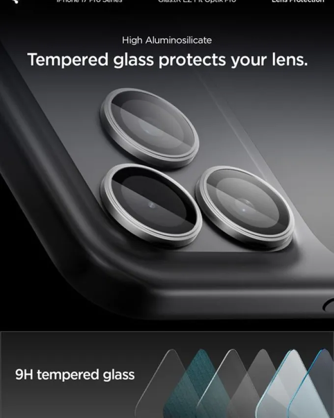 OSŁONA APARATU SPIGEN IPHONE 14 PRO / MAX / 15 PRO / MAX /16 PRO / MAX / 17 PRO / MAX OPTIK PRO GLAS.TR ”EZ FIT” 2-PACK GREY