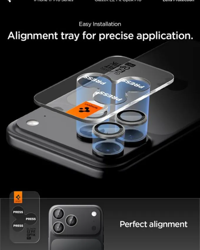 OSŁONA APARATU SPIGEN IPHONE 14 PRO / MAX / 15 PRO / MAX /16 PRO / MAX / 17 PRO / MAX OPTIK PRO GLAS.TR ”EZ FIT” 2-PACK GREY