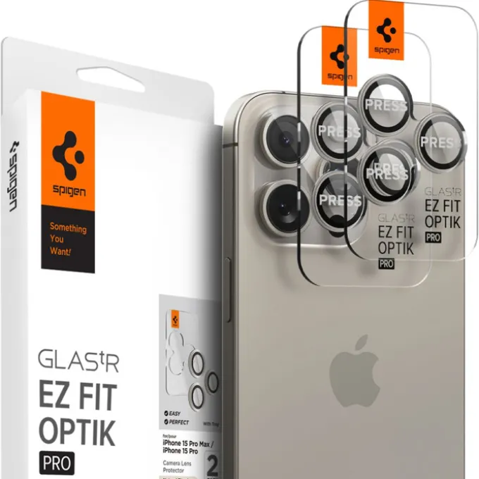 OSŁONA APARATU SPIGEN IPHONE 15 PRO / MAX / 16 PRO / MAX OPTIK.TR EZ FIT 2-PACK NATURAL TITANIUM