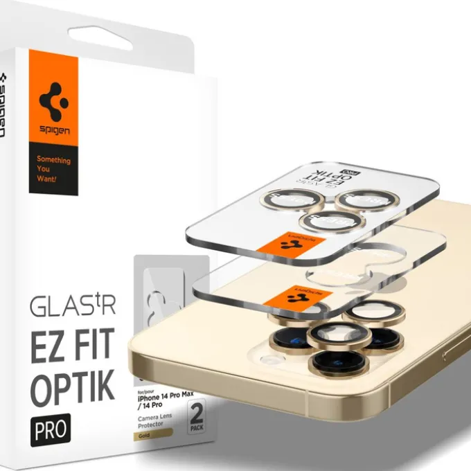Osłona Aparatu Spigen Optik.tr ”ez Fit” Camera Protector 2-pack iPhone 14 Pro / 14 Pro Max Gold