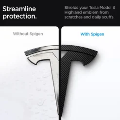 OSŁONA NA PRZEDNIE LOGO ZNACZEK SPIGEN TESLA MODEL 3 2024 FRONT EMBLEM LOGO FULL COVER CARBON
