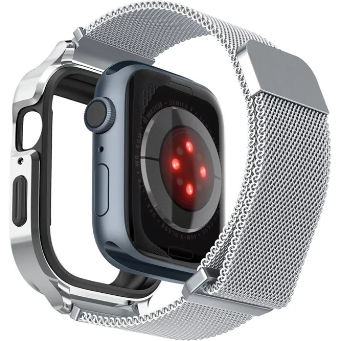 Pasek i Etui Spigen Metal Fit Pro Apple Watch 9 8 7 6 5 4 SE 2022 44 / 45 mm Srebny