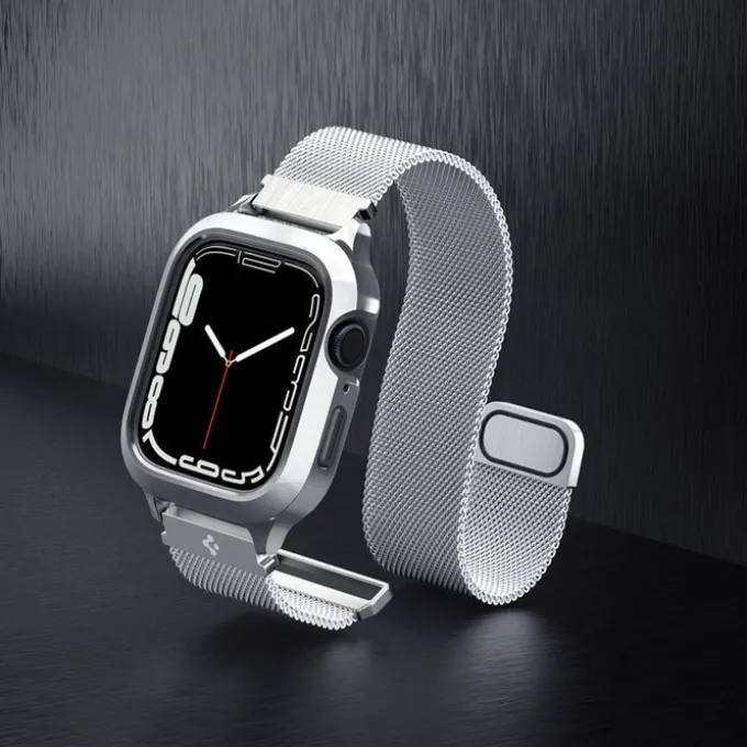 Pasek i Etui Spigen Metal Fit Pro Apple Watch 9 8 7 6 5 4 SE 2022 44 / 45 mm Srebny
