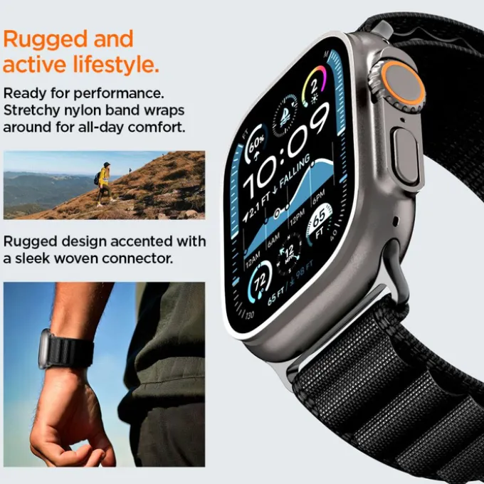 PASEK SPIGEN WBF1 BAND APPLE WATCH 6 / 7 / 8 / 9 / 10 / SE / ULTRA 1 / 2 (44 / 45 / 46 / 49 MM) BLACK