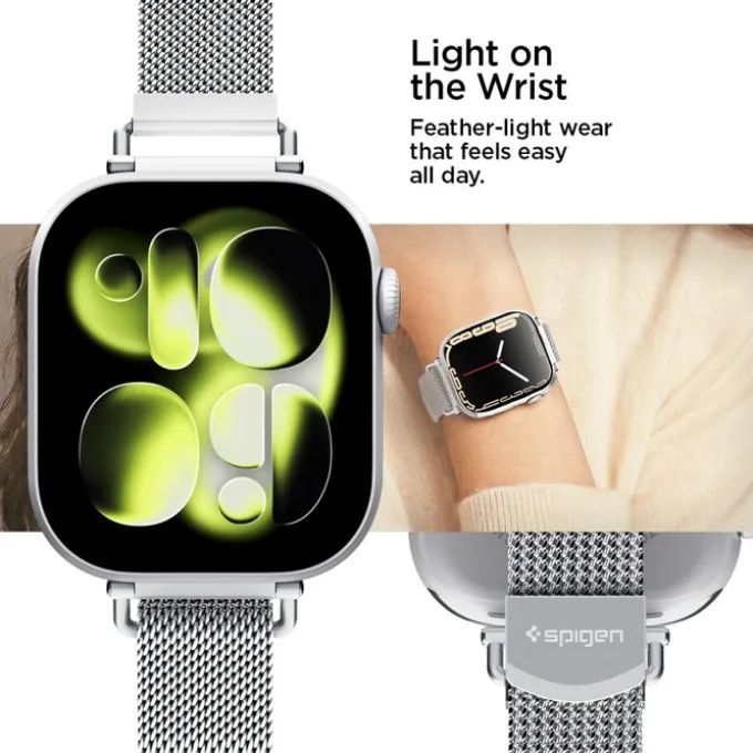 PASEK SPIGEN WBM4 BAND APPLE WATCH 8 / 9 / 10 / 11 / SE (40 / 41 / 42 MM) SILVER