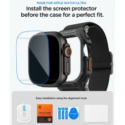 PASEK Z ETUI SPIGEN APPLE WATCH ULTRA 1 / 2 / 3 (49 MM) LITE FIT PRO & TEMPERED GLASS MATTE BLACK