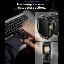 PASEK Z ETUI SPIGEN APPLE WATCH ULTRA 1 / 2 / 3 (49 MM) RUGGED ARMOR & TEMPERED GLASS MATTE BLACK