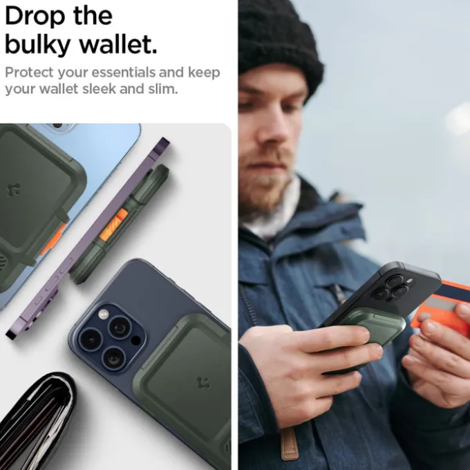 PORTFEL MAGASEF SPIGEN LOCK FIT UNIWERSALNY CARD HOLDER KHAKI ZIELONY