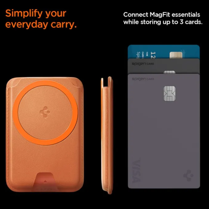 PORTFEL MAGSAFE SPIGEN VALENTINUS MAGFIT+ UNIWERSALNY METALLIC ORANGE