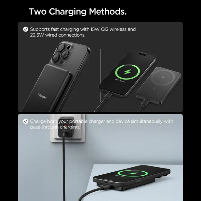 POWERBANK MAGAFE SPIGEN EA2205MQ ESSENTIAL 5000MAH 22.5W QI2 CZARNY