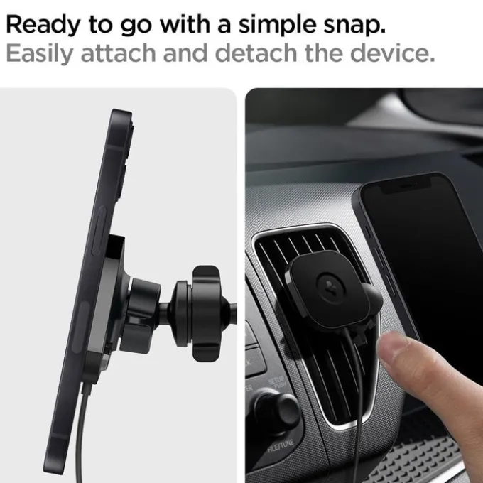 Spigen Its12 W Onetap Magnetic Magsafe Vent Car Charger 7.5 W Uchwyt Do Kratki Black