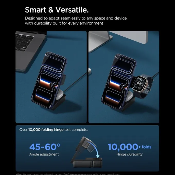 STACJA ŁADOWANIA SPIGEN ESSENTIAL 3IN1 MAGNETIC MAGSAFE BEZPRZEWODOWA ŁADOWARKA 25W Qi2.2 CZARNA