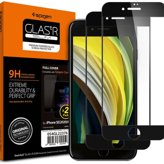 Szkło Hartowane SPIGEN Glass fc 2-pack iPhone SE 2022 2020 7 8 Black Czarne