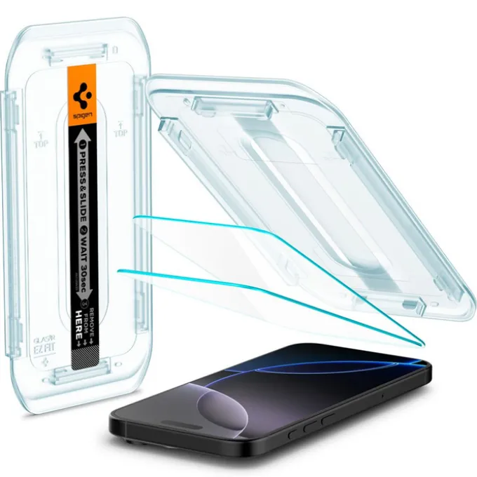 SZKŁO HARTOWANE SPIGEN GLAS.TR ”EZ FIT” 2-PACK IPHONE 16 PRO, 17, 17 PRO CLEAR