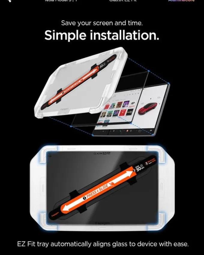 SZKŁO HARTOWANE SPIGEN TESLA MODEL Y 2025/2026 MODEL 3 2024/2025/2026 EZ FIT CLEAR TRANSPARENT 15.4" 1PAK