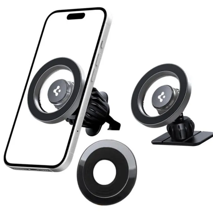 UCHWYT SPIGEN MFT13 MAGNETIC MAGSAFE DASHBOARD & VENT CAR MOUNT SREBRNY