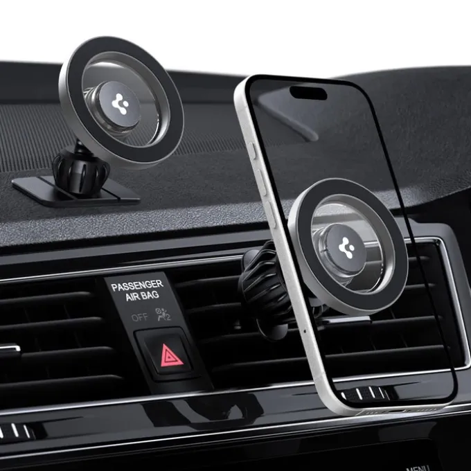 UCHWYT SPIGEN MFT13 MAGNETIC MAGSAFE DASHBOARD & VENT CAR MOUNT SREBRNY