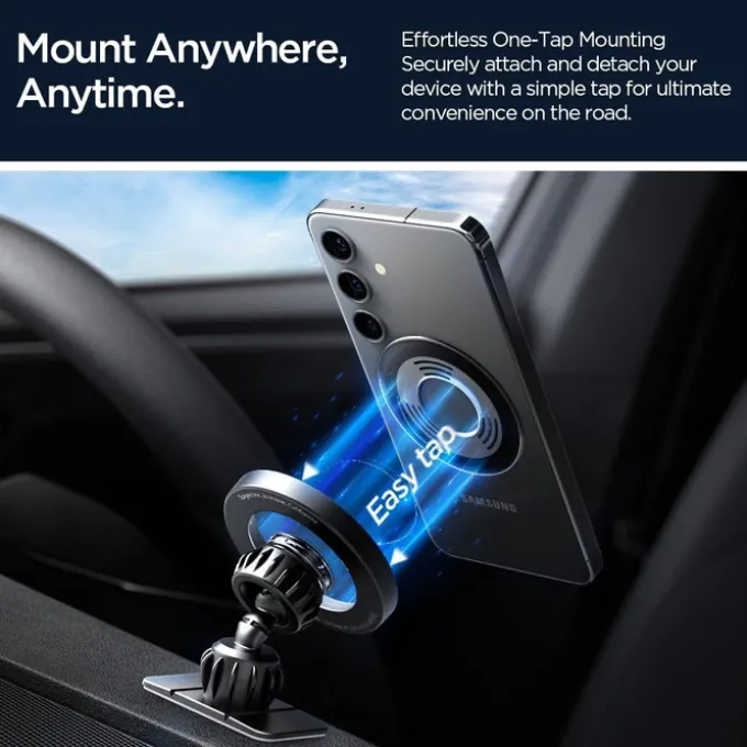 UCHWYT SPIGEN MFT13 MAGNETIC MAGSAFE DASHBOARD & VENT CAR MOUNT SREBRNY