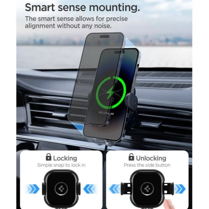Uchwyt Spigen Uts12w Onetap Universal Vent Car Mount Wireless Charger Black