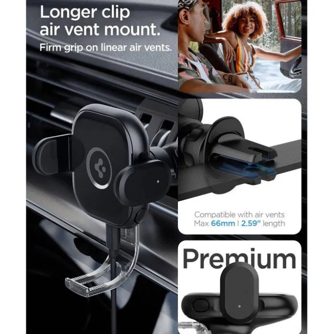 Uchwyt Spigen Uts12w Onetap Universal Vent Car Mount Wireless Charger Black